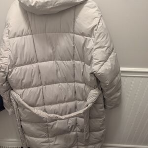 Women's Dynamite Light Grey/Beige Long Belted Puffer Jacket